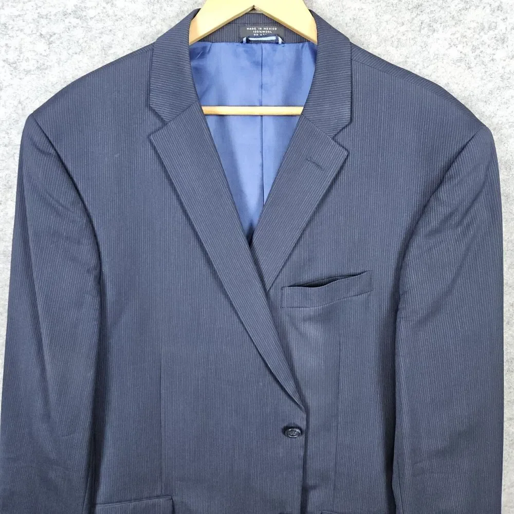 Tommy Hilfiger Men's Blazer Navy Blue Size 46L Pinstripes 2-Button 100%‎ Wool